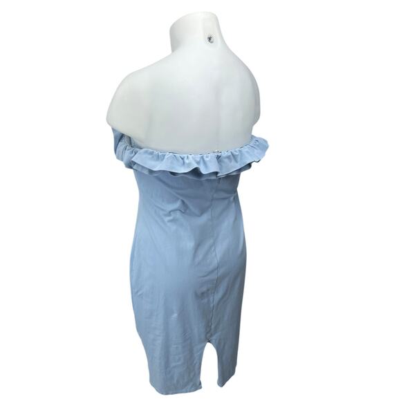 ASOS Women's Blue Ruffle Sleeveless Strapless Mini Sheath Tube Tank Dress Sz 14 - Picture 2 of 5